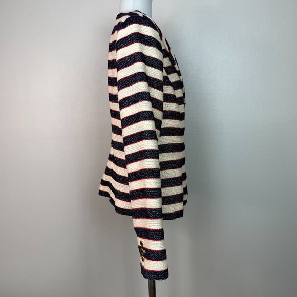 Cabi Cruise Jacket 6 Nautical Stripe Navy Blue Tweed Double Breasted Blazer - Picture 7 of 13